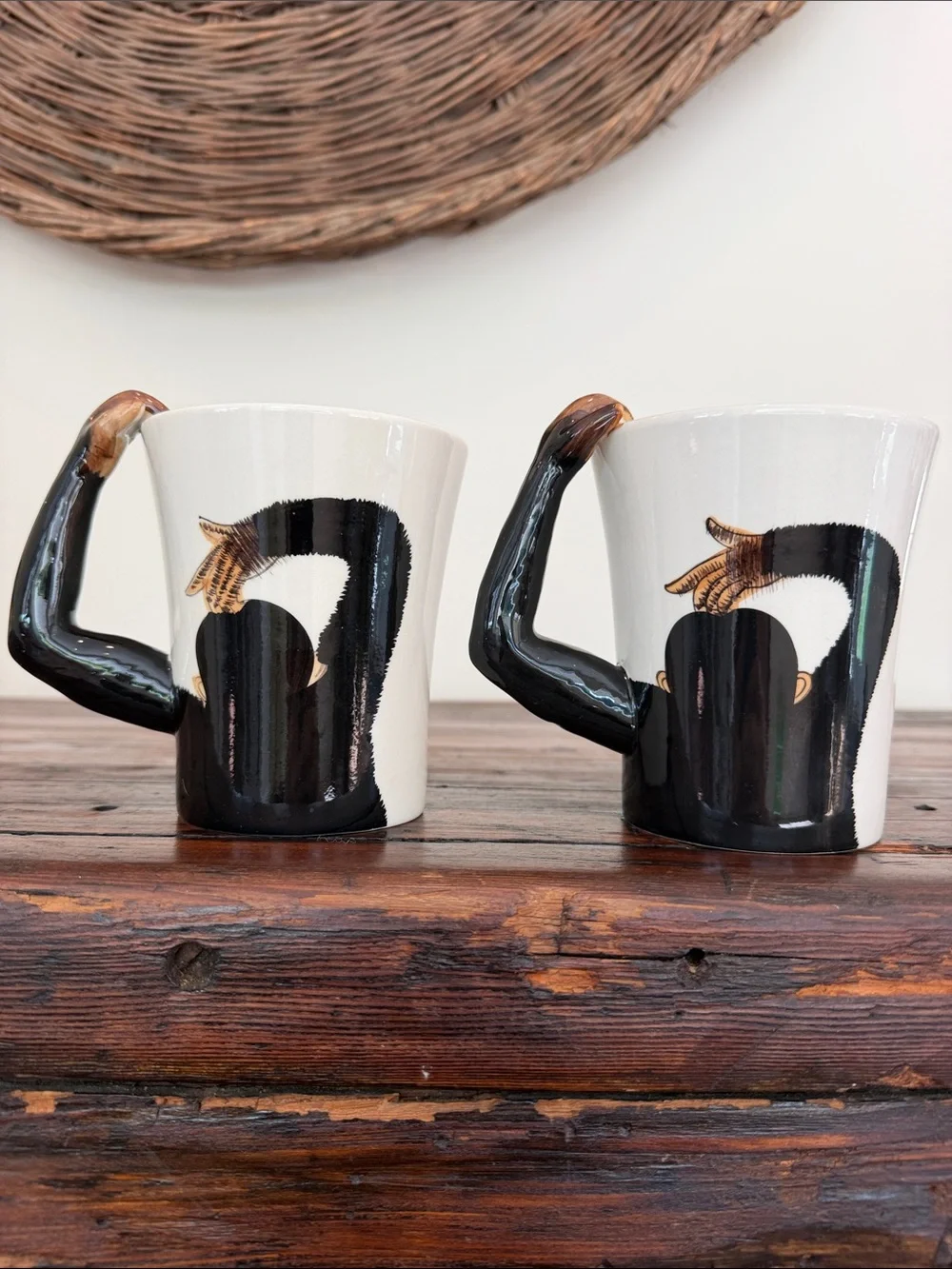Pier 1 Imports Handpainted Chimpanzee Monkey Mug Cup w/ Arm Handle 16 oz.
